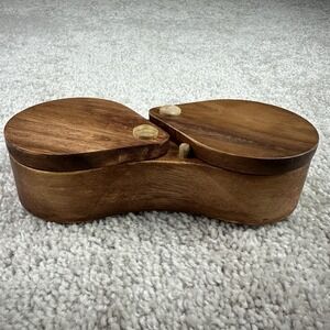 *READ* Meritage Dual Spice‎ Cellar Wood Salt & Pepper Bowls Swivel Lids 2016